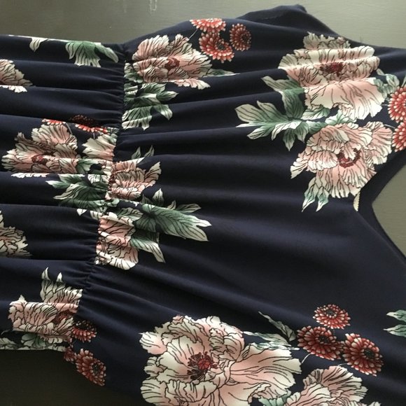 Maitai Navy Flowy Floral Midi Dress V-Neck M - Picture 6 of 12